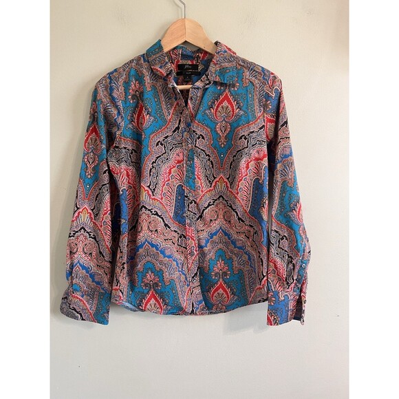 NWOT J Crew Slim Perfect Women Shirt in Ratti® Mediterranean Paisley Sz 4 - Picture 3 of 9